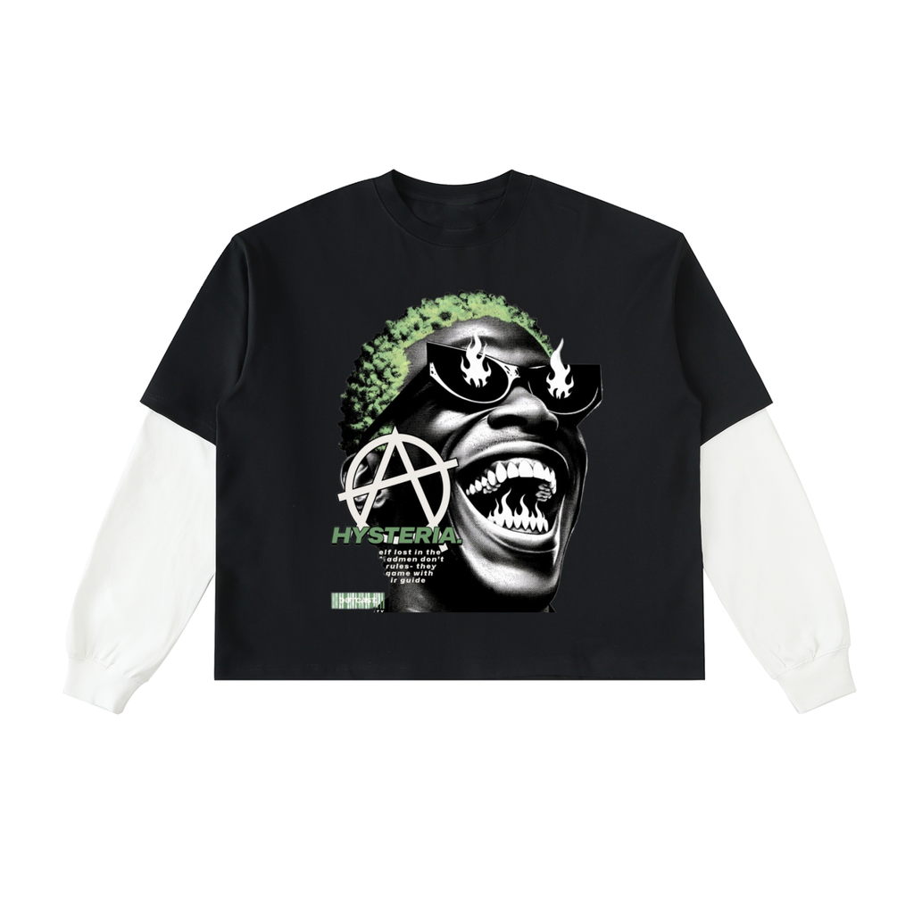 Layered Contrast Sleeve Cotton T-Shirt